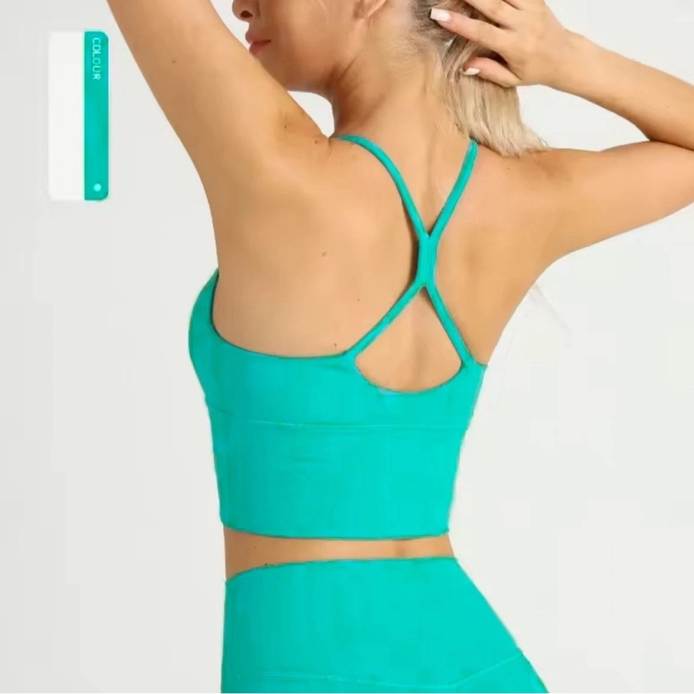 Dark Green Blue Women Cross Back Y Shape Sports Bra Padded Tank Size S DESCRIPTI
